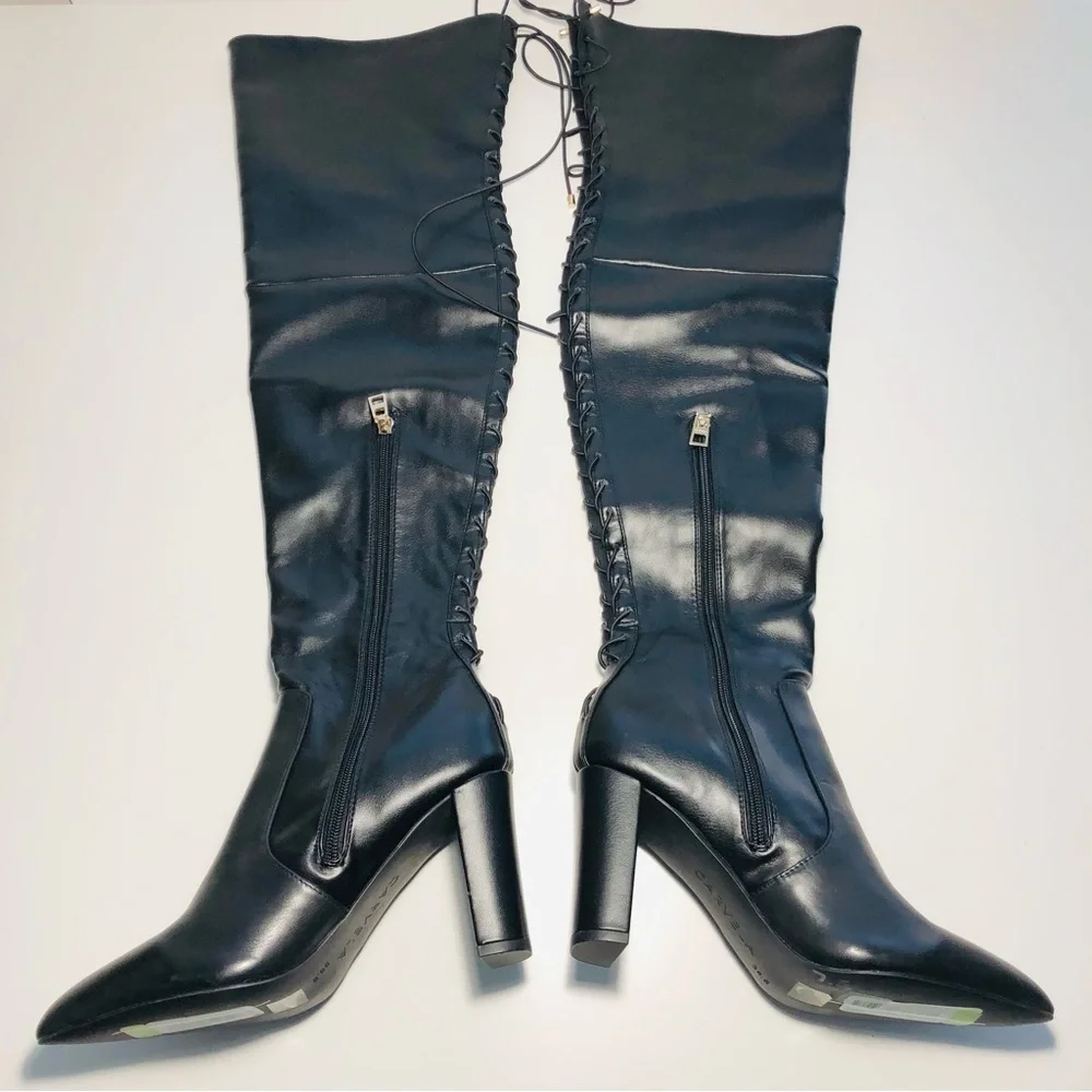 NEW CARVELA Black Second Skin wide-fit faux-leather over-the-knee boots sz 38.5